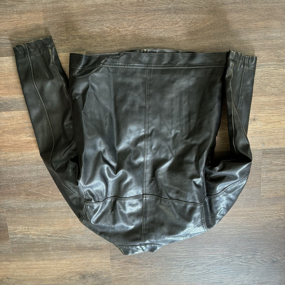 Vintage Arizona Faux Leather Jacket M Cafe Racer Moto Biker Striped Black Mens - Picture 7 of 8